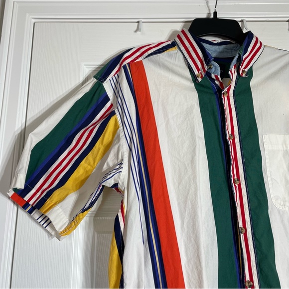 Vintage 90s Catalina Striped Button Up Shirt Medium - Picture 2 of 9